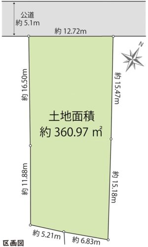 【区画図】閑静な住宅街に佇む、100坪超の大型整形地！